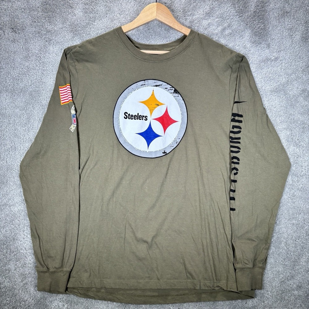 Nike Pittsburgh Steelers T Shirt Mens XL Green Salute To Service Long Sleeve